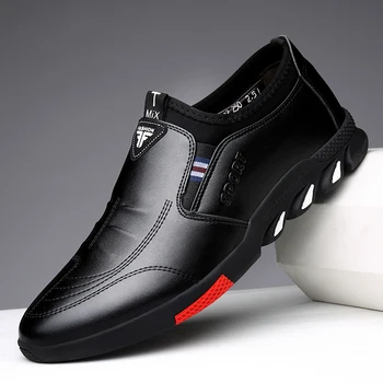 Мужская обувь для ходьбы из искусственной кожи, весенние новые мужские деловые кроссовки, повседневная нескользящая дышащая обувь на плоской подошве с мягкой подошвой, универсальная обувь 0