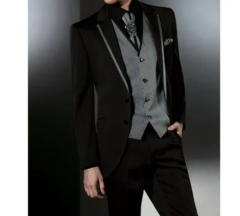 Мужские костюмы-тройка (куртка + брюки + жилет), Комплект из Черного Приталенного Однобортного костюма Hombre С зубчатым лацканом 3
