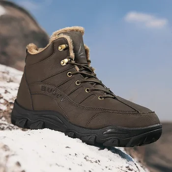 Мужские походные ботинки, повседневная спортивная обувь для альпинизма, износостойкая шнуровка, плюс утолщенный бархат, зимние нескользящие ботинки