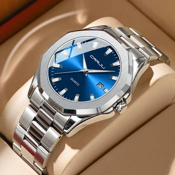 Мужские часы Classic с датой, деловое платье, роскошные водонепроницаемые светящиеся мужские наручные часы, Аналоговые мужские часы из нержавеющей стали 0