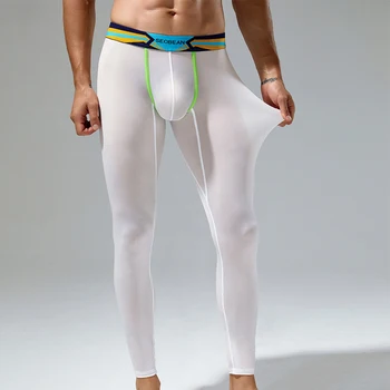 Мужские эластичные кальсоны, Сексуальное нижнее белье из прозрачной сетки с базовым слоем, обтягивающие леггинсы, бесшовные спортивные штаны для фитнеса. 0