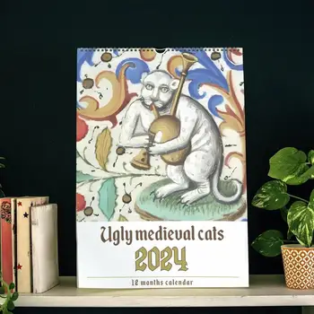 Настенный календарь со средневековым котом Креативный ежемесячный настенный календарь со средневековыми изображениями Кошек Настенные календари для домашних животных для домашнего колледжа