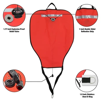 Нейлоновая подъемная сумка для подводного плавания с аквалангом, видимая плавучая сумка с открытым дном, Спасательный мешок с плавучим буем (красный) 2