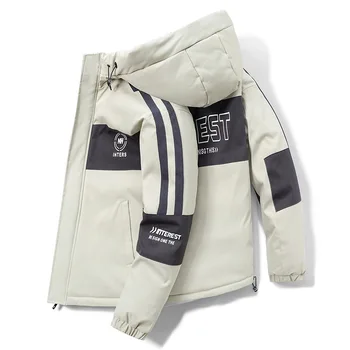 Новая модная брендовая Зимняя утолщенная хлопчатобумажная куртка с капюшоном, Мужская Повседневная Свободная хлопчатобумажная куртка, Мужская пуховая хлопчатобумажная куртка