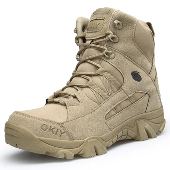 Новая обувь, Военные Тактические Мужские ботинки, Кожаные Ботильоны для боя в пустыне, Армейские мужские ботинки, Большие Размеры 39-46