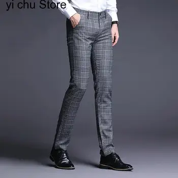 Новые Классические Клетчатые брюки мужская Корейская Одежда Модные Повседневные Деловые Вечерние Брюки для мужчин Тонкие Клетчатые брюки Летние 0