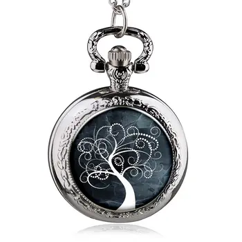 Новые модные кварцевые карманные часы с рисунком дерева Брелок-цепочка Ожерелье Лучший подарок для мужчин Женщин HB232