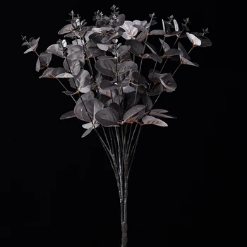 Один пучок из 16 зубчатых украшений из черного эвкалипта, украшенных денежными листьями, стеблем, цветочным букетом, реквизитом для съемок