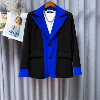 Осенний индивидуальный костюм в стиле пэчворк, повседневное пальто, мужской однобортный деловой блейзер контрастного цвета, Новый Темпераментный пиджак 21Z1367 0