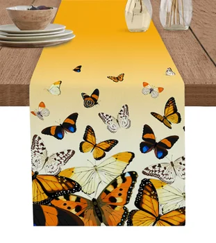 Пасторальные льняные скатерти с бабочками, градиентные скатерти для свадебной вечеринки, скатерти для обеденного стола в фермерском доме, декор кухонного стола