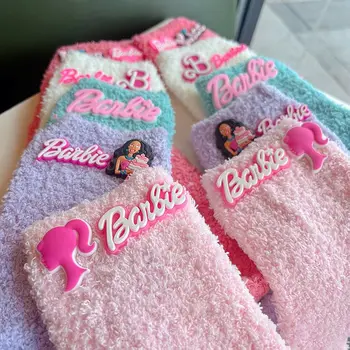 Плюшевые чулки для девочек из аниме Каваи Барби, Пушистые носки в стиле милых Барби, носки для сна на полу, теплые носки с мультяшными буквами