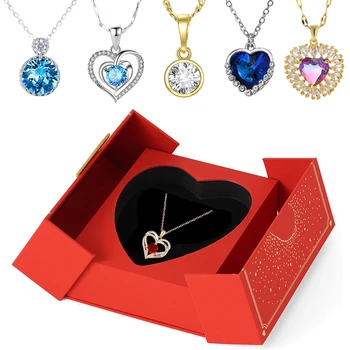 Подарок для женщин Girlfriend Love Heart Opening Подарочная коробка/с хрустальным колье, бриллиантовым колье, шкатулкой для украшений, свадебным подарком на День рождения