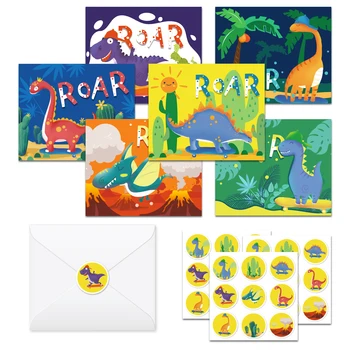 Поздравительные открытки на День рождения 24 гостей, подарки на день рождения с изображением динозавра, Поздравительные открытки с конвертом, праздничные принадлежности 0