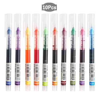Прямая жидкая гелевая ручка 10 цветов, Быстросохнущие цветные гелевые ручки большой емкости, ручки-роллеры 0,5 мм, школьные канцелярские принадлежности