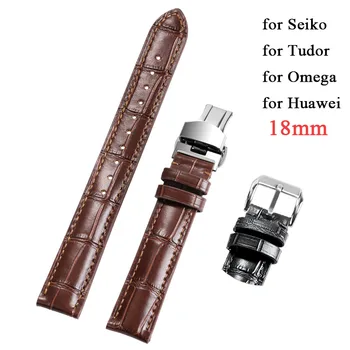 ремешок для часов из натуральной кожи 18 мм для Seiko, для Tudor, для Omega, сменный браслет, аксессуары, ремешок для часов из воловьей кожи, универсальный 0
