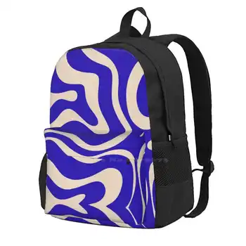 Ретро Современный абстрактный узор с жидкими завитками, квадрат кобальтово-синего и бежевого цветов, школьные сумки, рюкзак для ноутбука, абстрактный узор