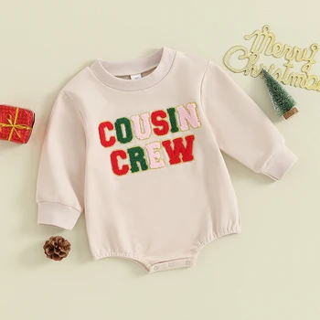 Рождественский наряд для новорожденных девочек и мальчиков, комбинезон Cousin Crew, вышитая толстовка, осенне-зимняя одежда