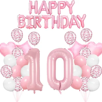 Розовые 40-дюймовые воздушные шары из фольги со звездным сердцем С Днем Рождения Украшения для вечеринок Для детей, взрослых, девочек, Юбилейных глобусов для детей 0