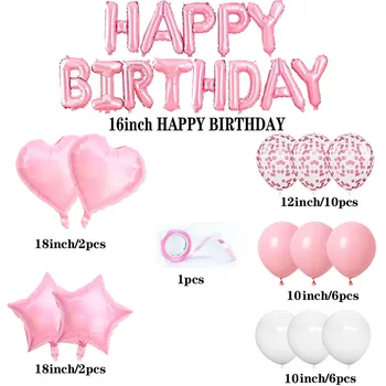 Розовые 40-дюймовые воздушные шары из фольги со звездным сердцем С Днем Рождения Украшения для вечеринок Для детей, взрослых, девочек, Юбилейных глобусов для детей 1