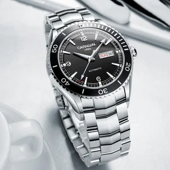 Роскошные Автоматические Часы MIYOTA Лидирующий бренд CARNIVAL 2019 часы для дайвинга 50 м водонепроницаемые Сапфировые Спортивные Часы с Двойным календарем для мужчин