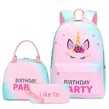 Рюкзаки для девочек Школьные сумки для книг В комплекте с сумкой для ланча пеналом Легкий Милый рюкзак для дошкольного начального образования 0