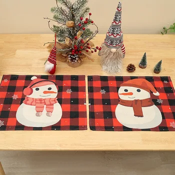 Салфетка для рождественского стола, моющиеся коврики для стола, снеговик, снежинки и зимний снеговик