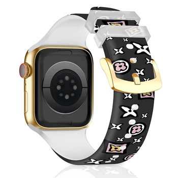 Силиконовый Ремешок Для Apple Watch Ultra 49 мм 8 7 45 мм 41 мм Цветной Узор Смарт-браслет Для iWatch 6 5 4 SE 44 мм 40 мм 42 мм 3
