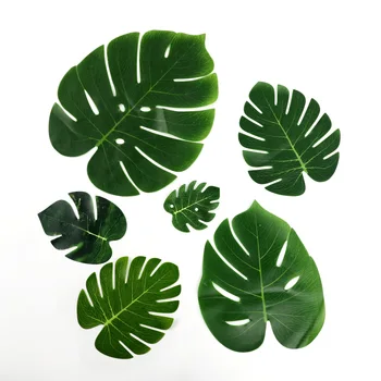 Смешанные тропические имитационные зеленые листья растений, Гавайские Луау, тематические украшения на тему джунглей и пляжа для дней рождения и свадеб