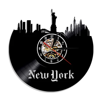 Современные настенные часы с виниловой пластинкой CD в Нью-Йорке, часы с городским пейзажем Нью-Йорка, современный дизайн, настенные часы с 3D художественным декором Skyline, часы 0