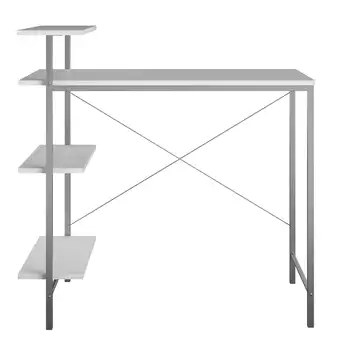 Стол для хранения сбоку от опоры - белый металлический каркас из ламинированной древесностружечной плиты в индустриальном стиле, просторный рабочий стол