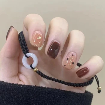 Темно-коричневые накладные ногти на осень-зиму, долговечные женские искусственные ногти для ежедневного использования мастером маникюра