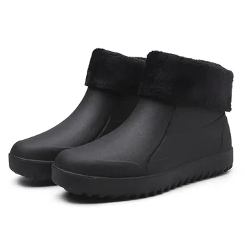 Теплые непромокаемые ботинки Мужские Черные Резиновые Водонепроницаемые ботинки Уличные Модные Рыбацкие ботинки Весенние Водонепроницаемые Рабочие ботинки Мужские 2024