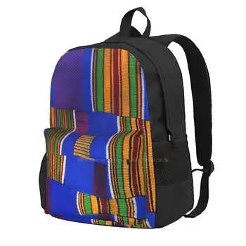 Ткань Кенте Гана Западноафриканский Принт Школьная Сумка Для Хранения Студенческий Рюкзак Ткань Кенте Гана Западная Африка Африканский Синий Желтый 0