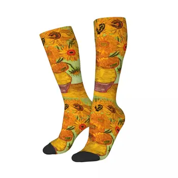Товары с подсолнухами Винсента Ван Гога, носки поверх голени, впитывающие пот, зимние представительские носки с подсолнухом, мягкие для мужчин