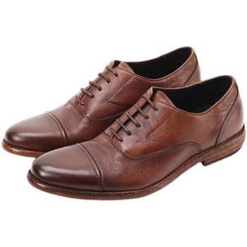 Туфли-Оксфорды В Британском стиле В стиле Ретро, Мужская Повседневная Деловая Обувь Из Натуральной Кожи, Ручная Стирка, Вся Воловья Кожа, Сшитая вручную Обувь Goodyear, Мужская 0