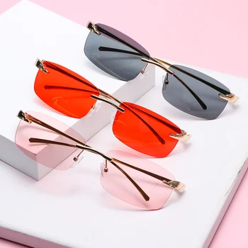 Уникальные металлические солнцезащитные очки UV400, солнцезащитные очки с прозрачными линзами, прямоугольные солнцезащитные очки без оправы, очки без оправы