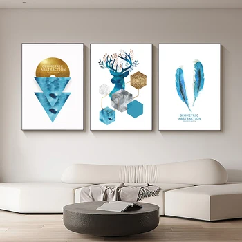 Холст с изображением северного синего лося, печать плакатов, современная абстрактная геометрия, настенное искусство, картины для гостиной, спальни