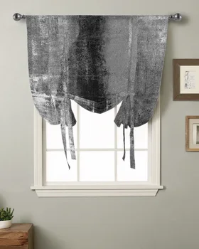 Черно-серая Текстурная краска для масляной живописи На кухне Короткая занавеска на окне Современный Домашний декор Маленькое окно Римские шторы на завязках