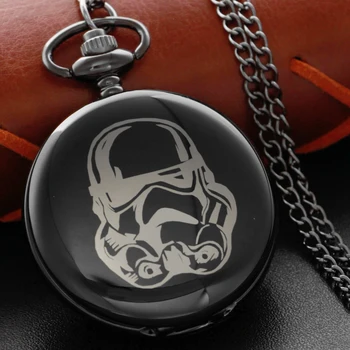 Черное гладкое ожерелье в виде головы солдата-злодея, кварцевые карманные часы в стиле стимпанк, Старомодная цепочка, карманные часы в подарок Jfc068