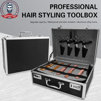 Черный парикмахерский набор инструментов, большая емкость, безопасная коробка для хранения с замком, косметичка, Профессиональные Инструменты для парикмахерской, аксессуары