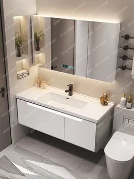 Шкафчик для ванной комнаты в доступном роскошном стиле, Столик для ванной комнаты, встроенная Керамическая раковина для умывания