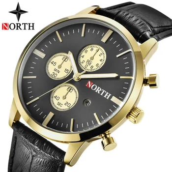 Элитный бренд NORTH Мужские часы 30 м Водонепроницаемые кварцевые часы Мужские Золотые Повседневные Спортивные военные наручные часы для мужчин Relogio