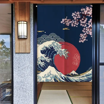 Японская вишневая занавеска Fuji Waves, перегородка Кухонного дверного проема, декоративные шторы, вход в кафе ресторан, Полупрозрачная занавеска Noren