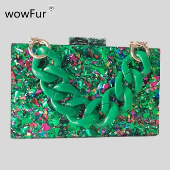 Ярко-зеленая блестящая роскошная дизайнерская сумка, брендовая женская сумка, женские сумки через плечо, акриловые весенние сумки, повседневный кошелек из ПВХ, кошелек-Портмоне